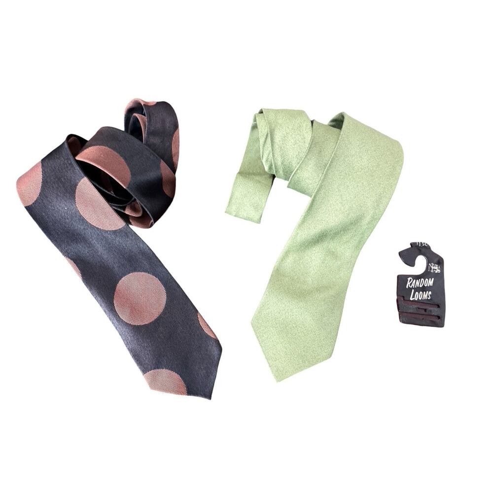 Vintage Skinny Neckties Lot Mod Green Polka Dot‎ 60s 70s Unbranded Mad Men Retro